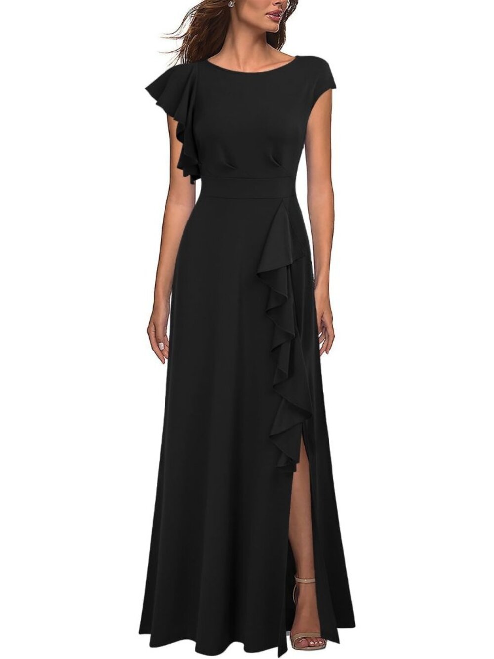 Women's Black Fashion Maxi A-Line Long Sexy Split Cocktail Party Formal Dresses